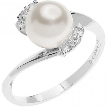 anello donna comete collezione regina in oro bianco perla coltivata e diamanti anelli donna comete gioielli anp410
